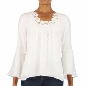 ZAC & RACHEL White Floral Crochet Lace Bell Slee White Lace Trim Women's Top